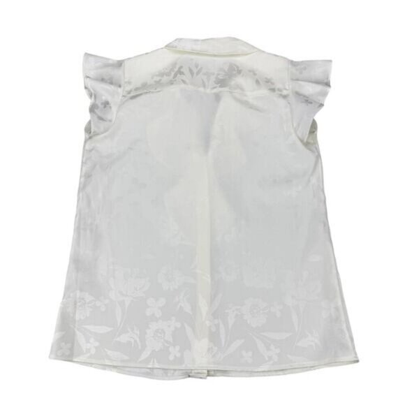 NWT CALVIN KLEIN Floral Ruffle Flutter Sleeves Button Up Top Sz XS Ivory White - Picture 6 of 6